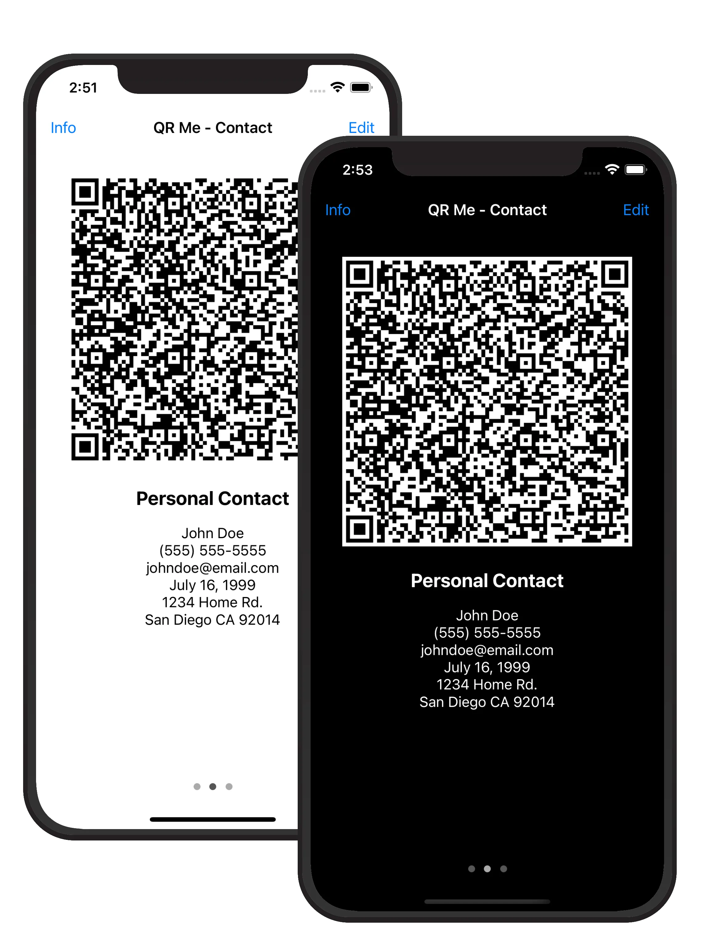 Two screenshots of the app in light and dark mode