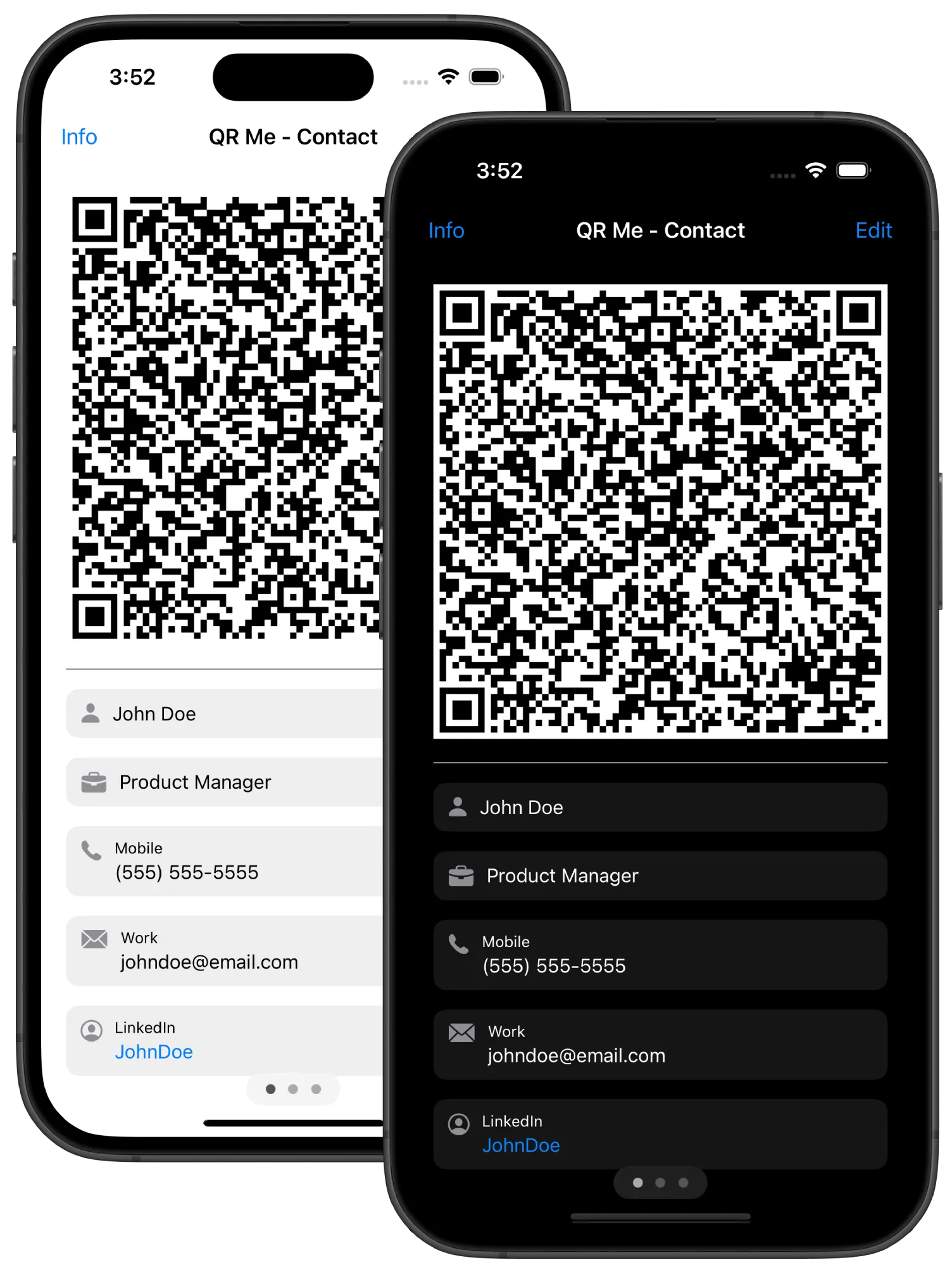 Two screenshots of the app in light and dark mode